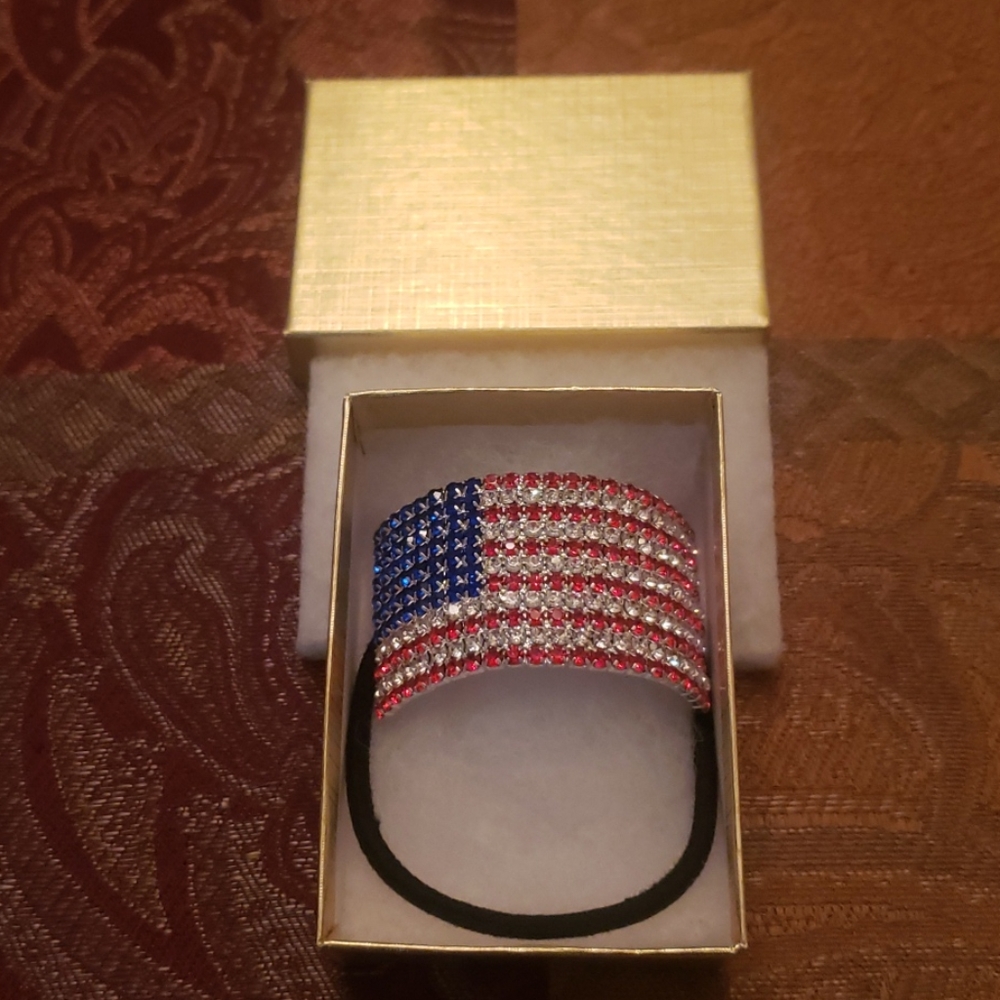 USA Rhinestone Flag Hair Ponytail Holder